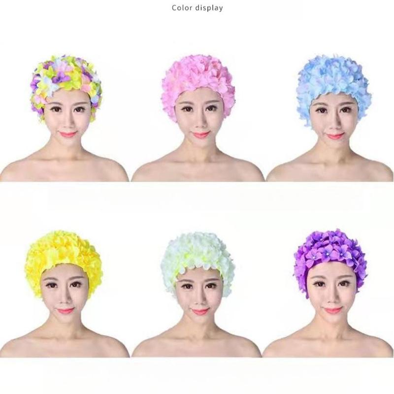 Hand-Sewn 3D Flower Swim Cap Fashion Women's Large Size Silicone Swimming Hat with Embroidery Petals Comfortable Cute Design