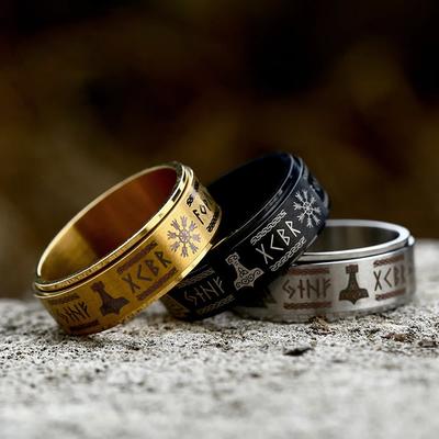 Anello in Acciaio Inossidabile Moda Nordica Odin Vichingo Trinità Anello con Rune Vichinghe Vintage Gioielli Amuleto Semplice Regalo per Uomini Donne