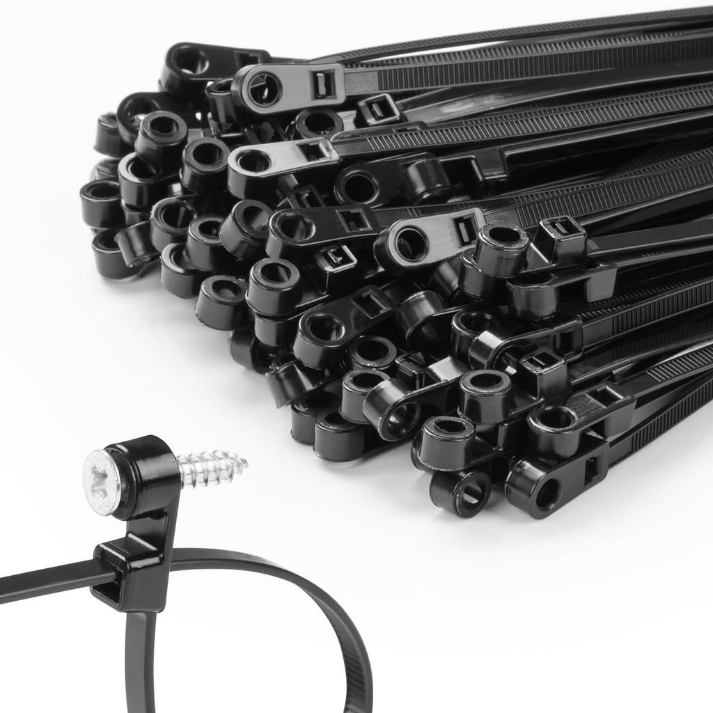 100PCS/SET Screw Hole Nylon Cable Ties Multipurpose Heavy Duty Self-locking Cord Ties Organizer Adjustable DIY Fastening Loop