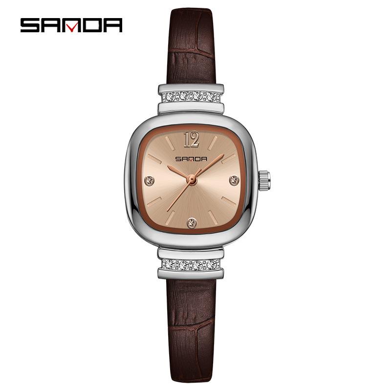 Sanda 7052 Women's Square Quartz Watch - High-End, Light Luxury with Exquisite Leather Strap