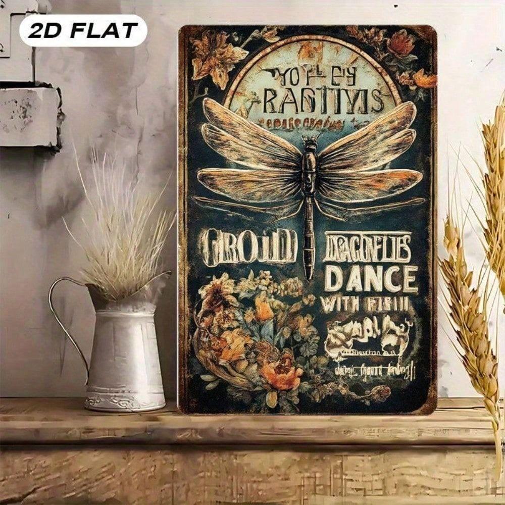 

Vintage Metal Poster Dragon Botanical Nature Insect Wall Art Living Room