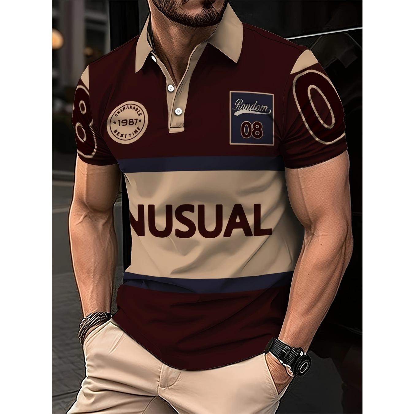 men s short-sleeved POLO shirt summer casual fashionable and soft with 3D letter pattern printing S