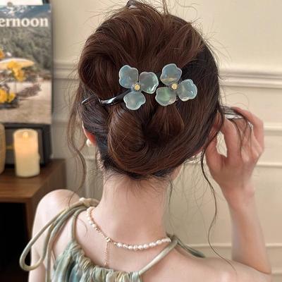 Elegant Acrylic Flower Hair Clip Clamp Retro Twist Clip Hairpins Barrettes For Women Girls Hair Accessories Ponytail Headwear