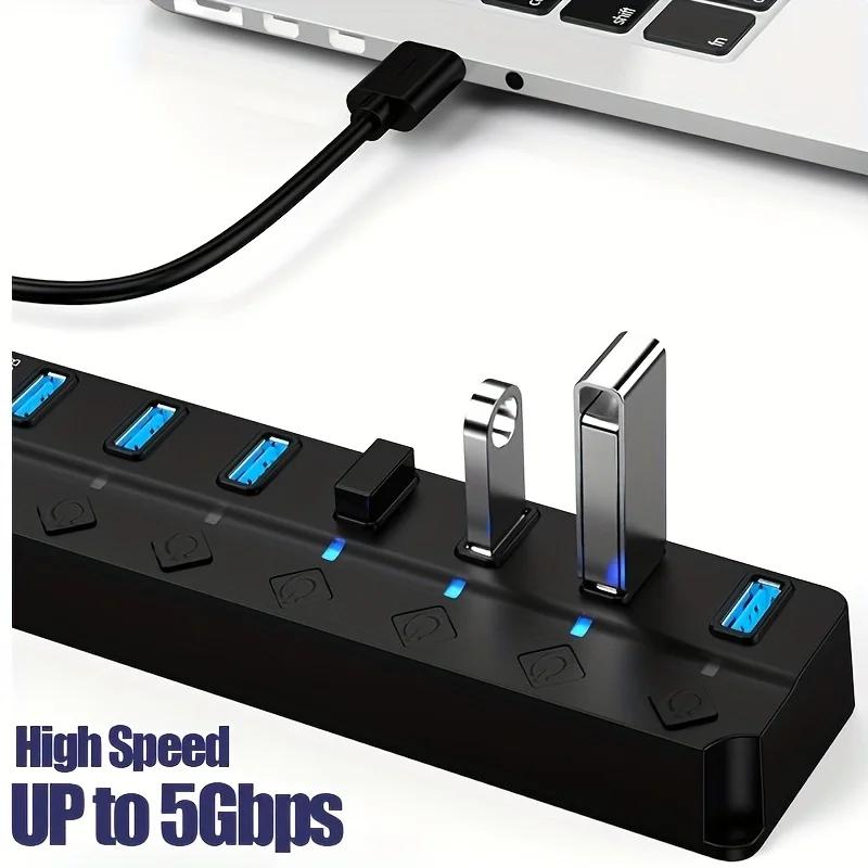 LED Göstergeli, Bağımsız Anahtar Kontrollü 4/7 Portlu USB 3.0 Hub (Dizüstü Bilgisayar, Flash Bellek, Sabit Disk, Yazıcı, Kamera, Klavye için)