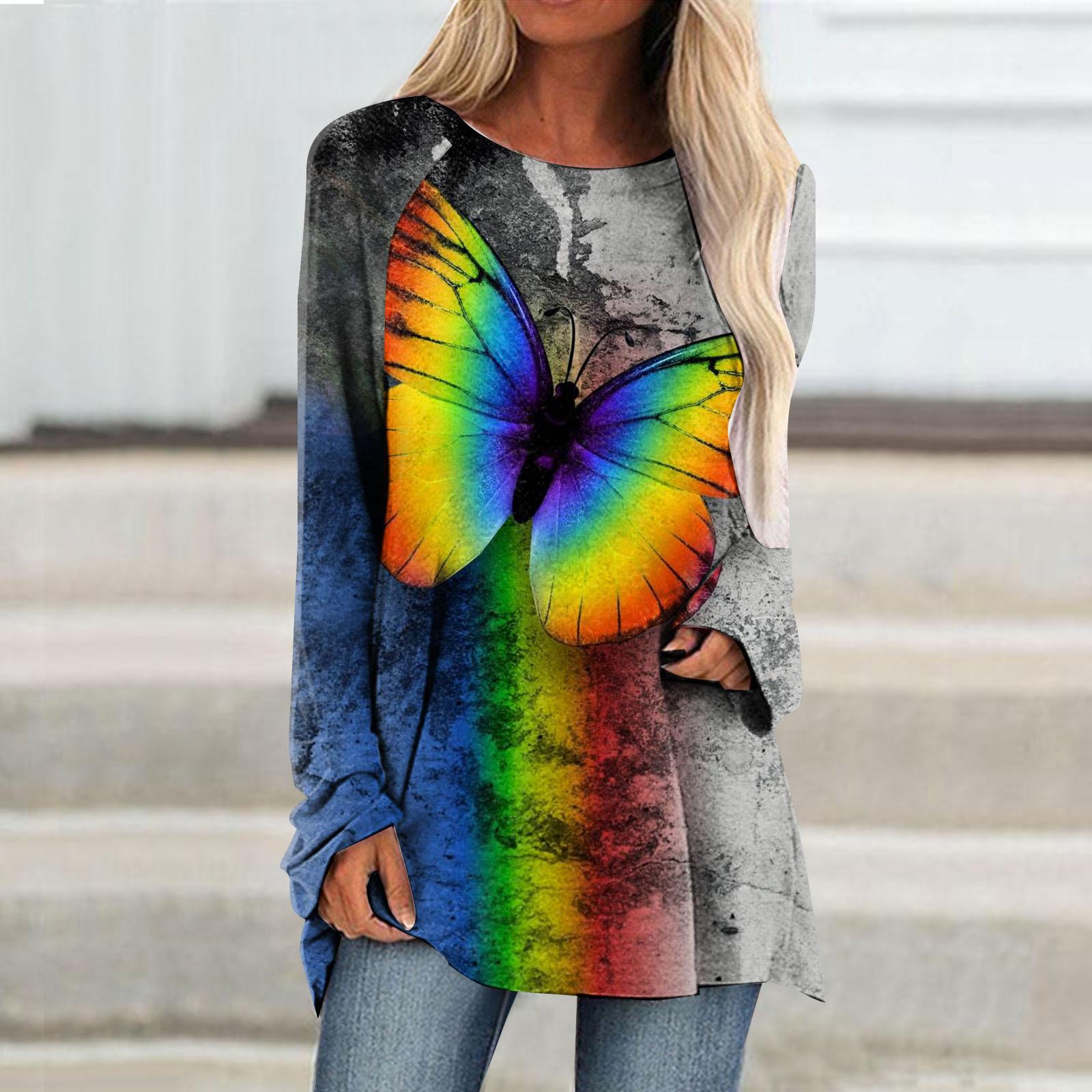 

Женская футболка с длинным рукавом, осенне-зимний топ, одежда с 3d принтом бабочки, уличный тренд, женский топ, модная свободная футболка 8XL