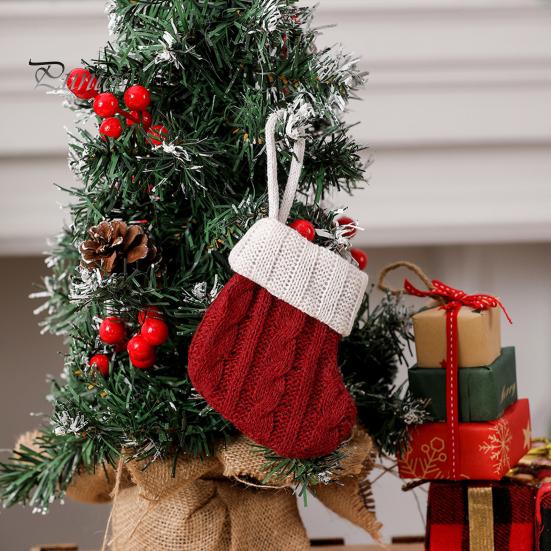 Xmas Tree Hanging Decorations Christmas Tableware Holder, Knitted Stockings Spoon Knife Fork Decorative Pendants for Trees Bag Fireplace, Tree,