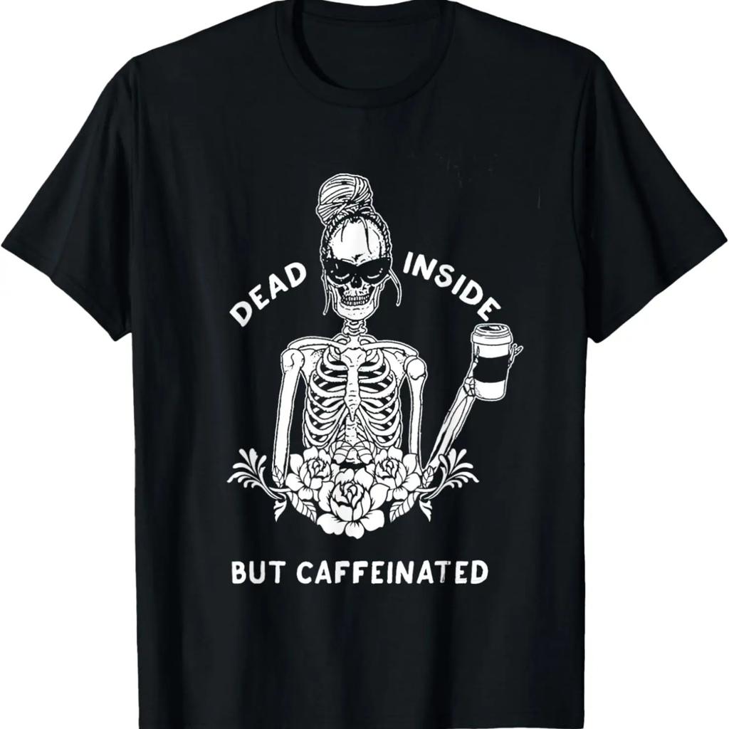 Dead Inside But Caffeinated Skeleton Flower Coffee Lover T-Shirt