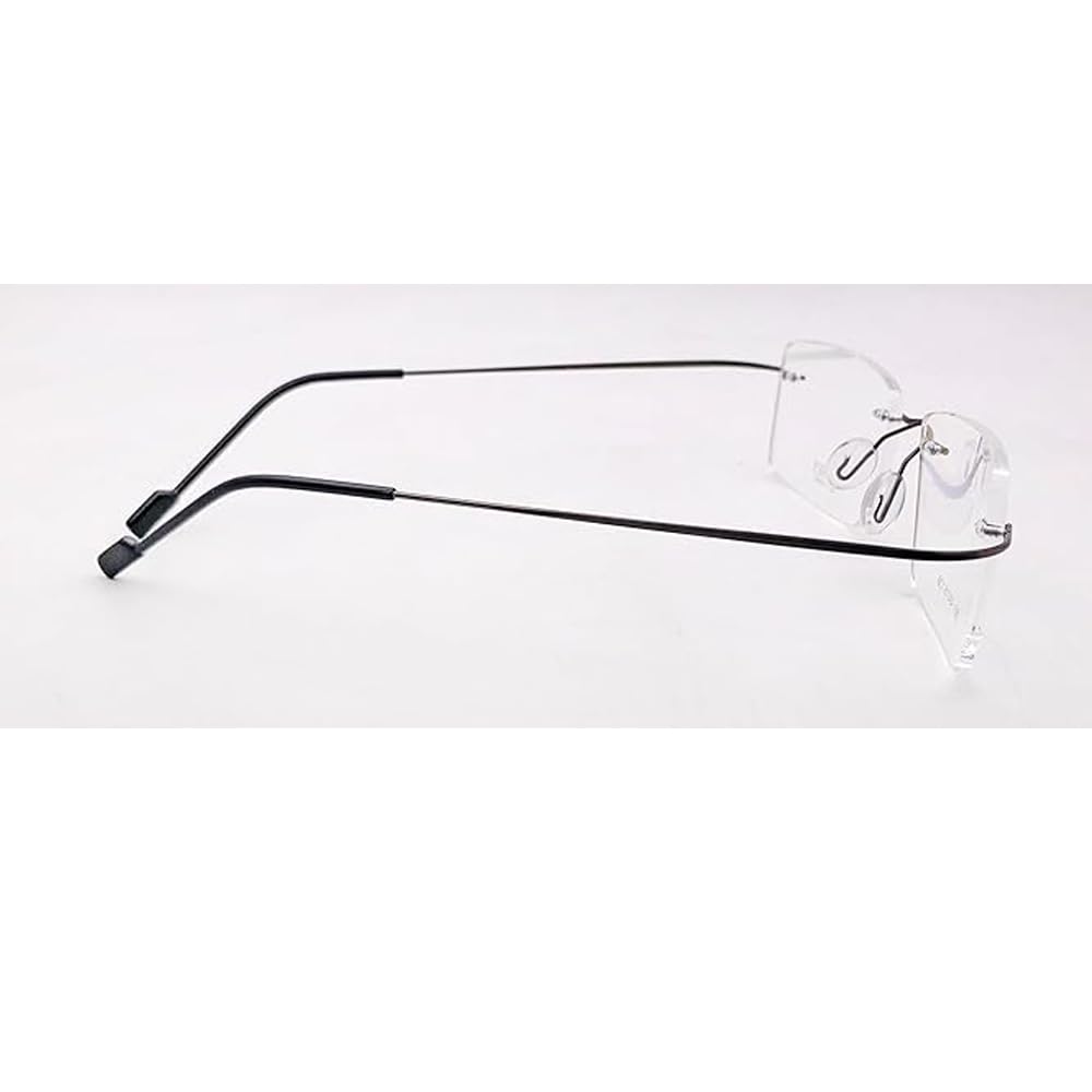 RSINC Rimless OD Light Weight Rectangular Unisex Eye Frame Non -Foldable | Frames for Fashion School & Sports 8801 49-18-138 (Gun Black
