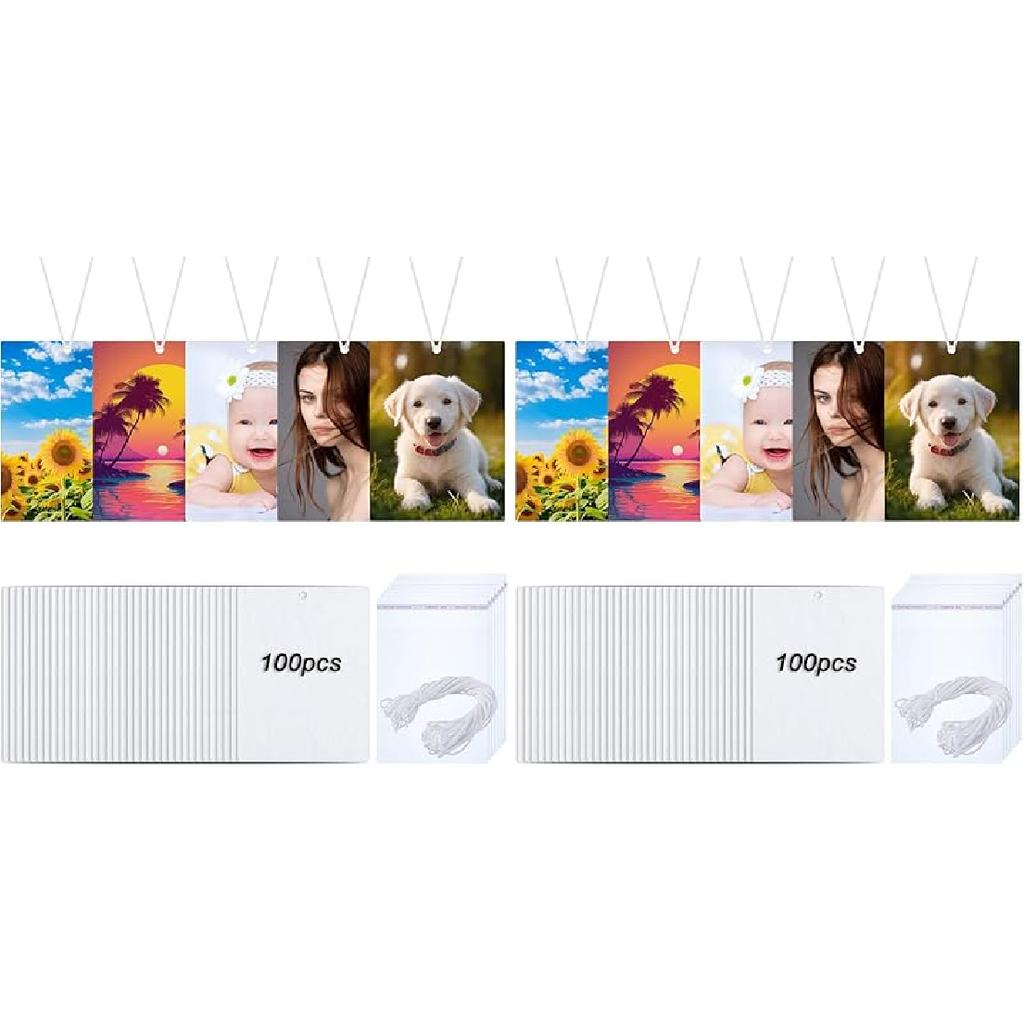 Maitys 100 Pieces Sublimation Air Fresheners Blanks Sheets DIY Felt Air Freshener Rectangle Fragrant Sheets With 100 Pieces Bags And Rope For Car And