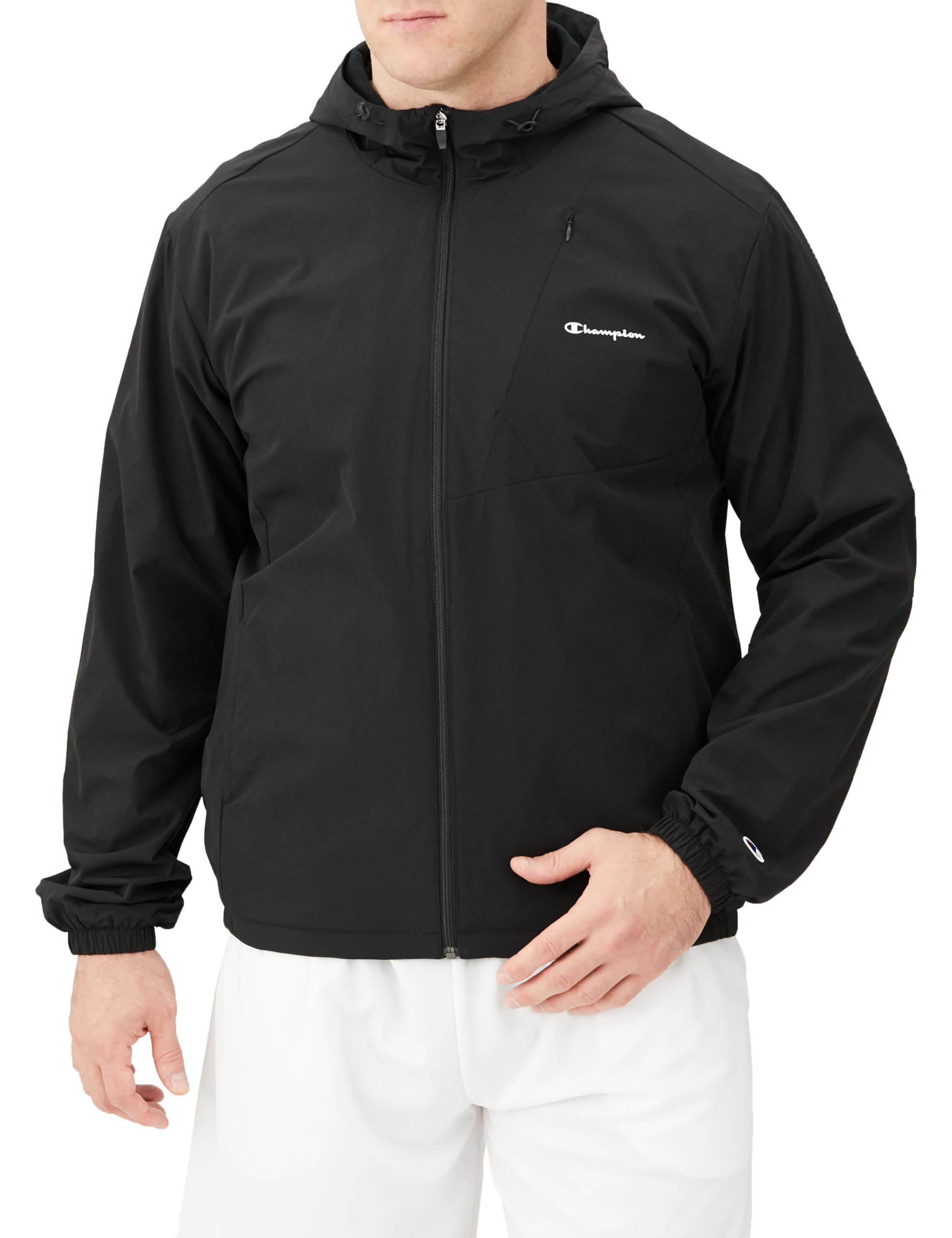 

Champion Long Sleeve Stretch Hoodie Jacket with Script and Long Size Size L Men s Logo, Water-Repellent, Windproof, Sleeves, C3-YSC01, Black, чёрный