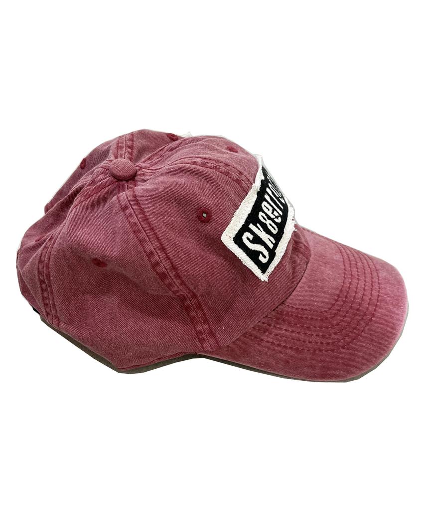 SK8ER ROCK Patchwork Pigmentwashing Ball Cap ((Red))