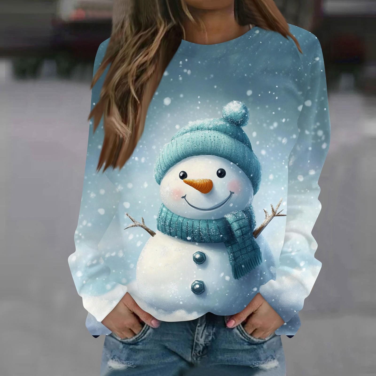 Женская повседневная мода с рождественским принтом и длинным рукавом с круглым вырезом — фото 9