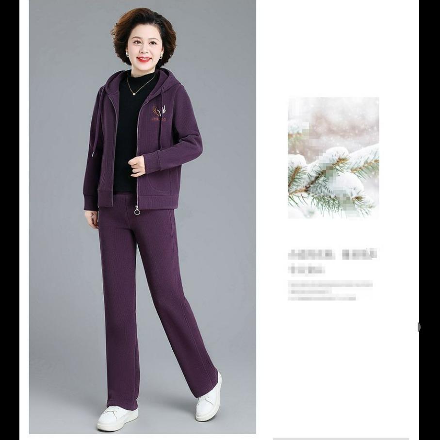 Plus Velvet Thick Jacket Casual Western Style Ladies Sweater Sportswear Suit Autumn and Winter Two-piece Suit