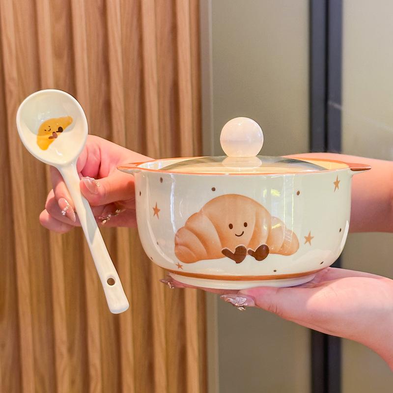 Cream Wind Croissant Binaural Soup Bowl Household Instant Noodle Bowl High Value Noodle Soup Bowl Snail Powder Bowl Tableware
