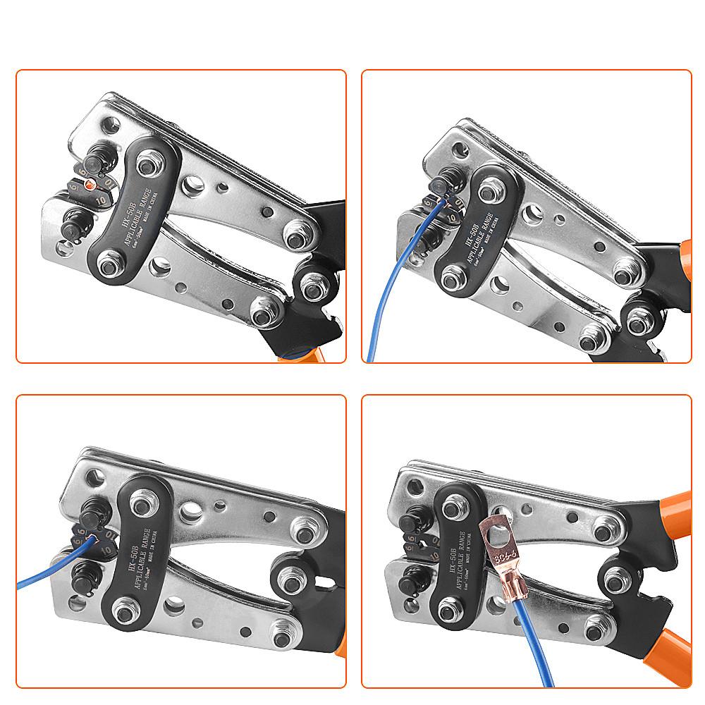 Cable Crimping Pliers 6-50mm²/AWG 10-1/0 Tube Terminal Crimper Hex Crimp Tool Battery Cable Lug Cable Hand Tools