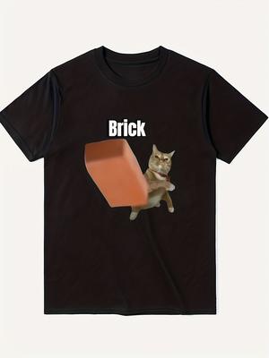 2026 Fashionable Mens Fun Brick Cat Emoji TShirt Humorous Pattern Shirt Pure Cotton AllSeason Couple  Vintage T Shirt