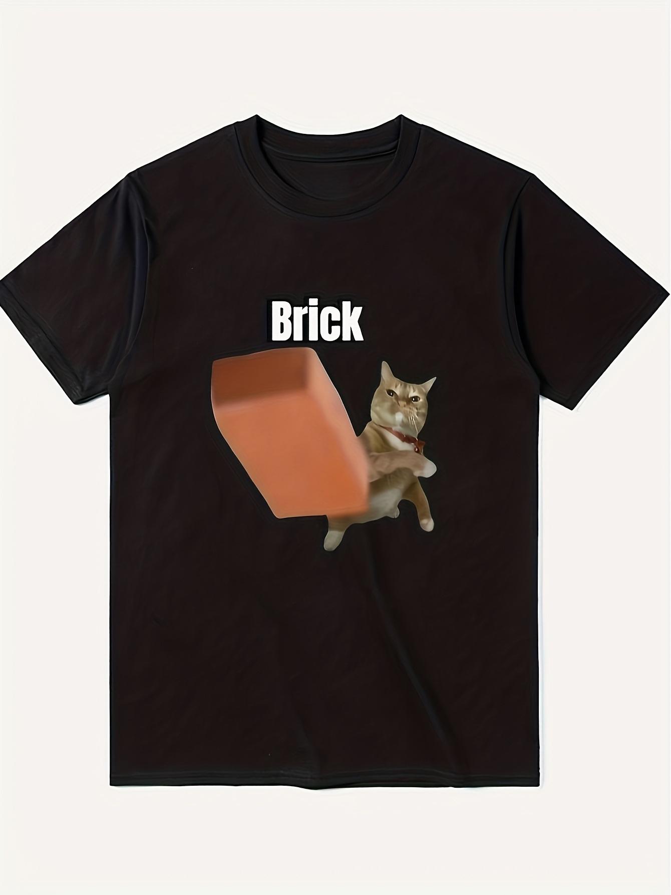 

2026 Fashionable Mens Fun Brick Cat Emoji TShirt Humorous Pattern Shirt Pure Cotton AllSeason Couple Vintage T Shirt - Men s... S разноцветный