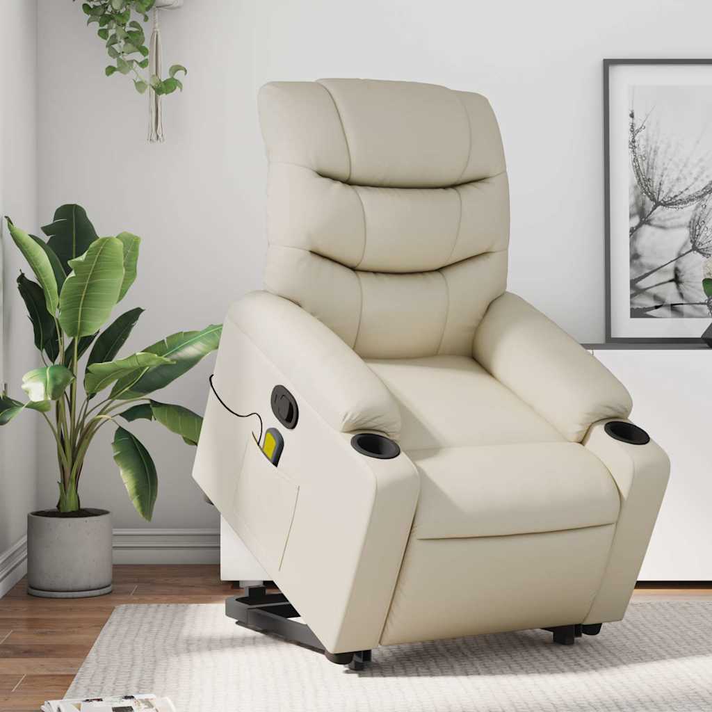 Massage Recliner with Rising Function Cream Faux Leather