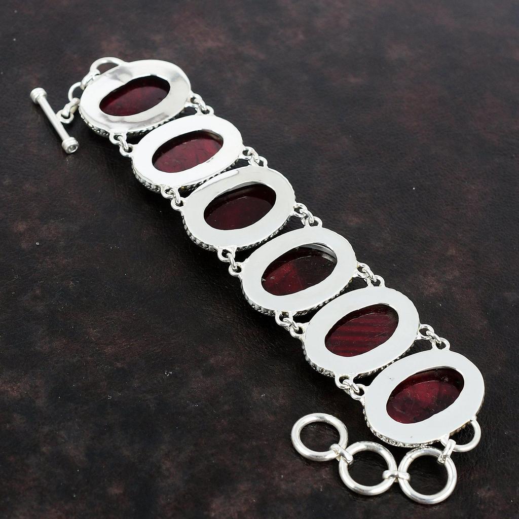 Red Fire Labradorite Bracelet 925 Sterling Silver Bracelet Gemstone Jewelry Handmade Vintage Bracelet Adjustable Chain Bracelet Gift For Dad