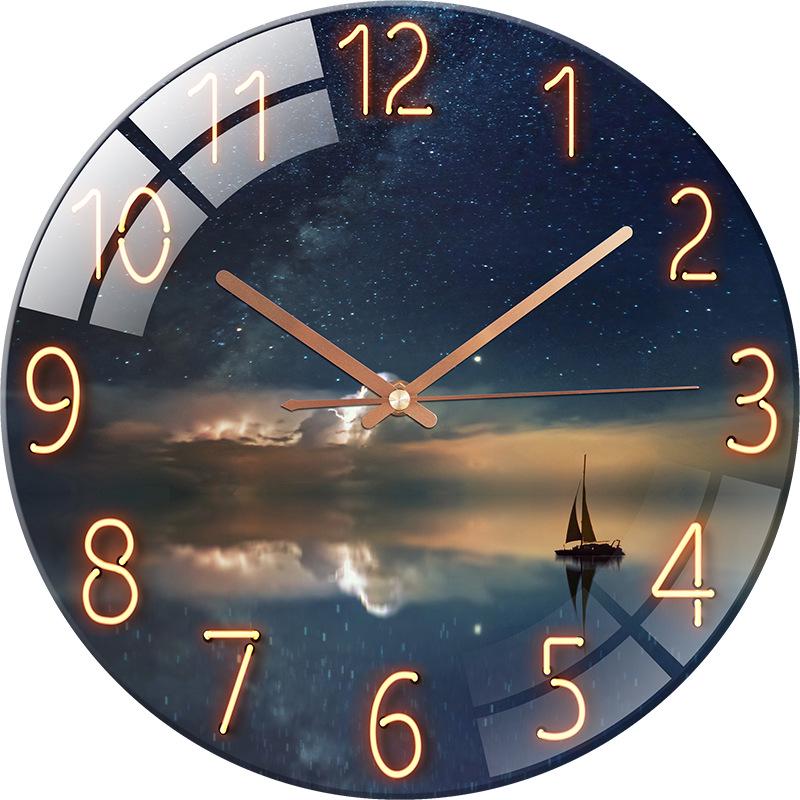 Modern European Silent Quartz Wall Clock - 30cm Glass Design for Living Room or Bedroom