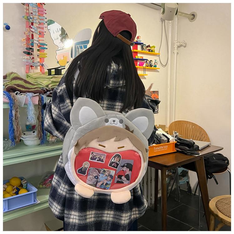 Character Anime Theme Plush Backpack Outdoor Large Capacity Transparent Itabag