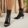 Fashion Aphixta Narrow Band Dec Women Peep Toe Ankle Boots 7cm High Heels Sexy Woman Shoes Lace Up Back Zipper Sandals Boot Ladies Shoes