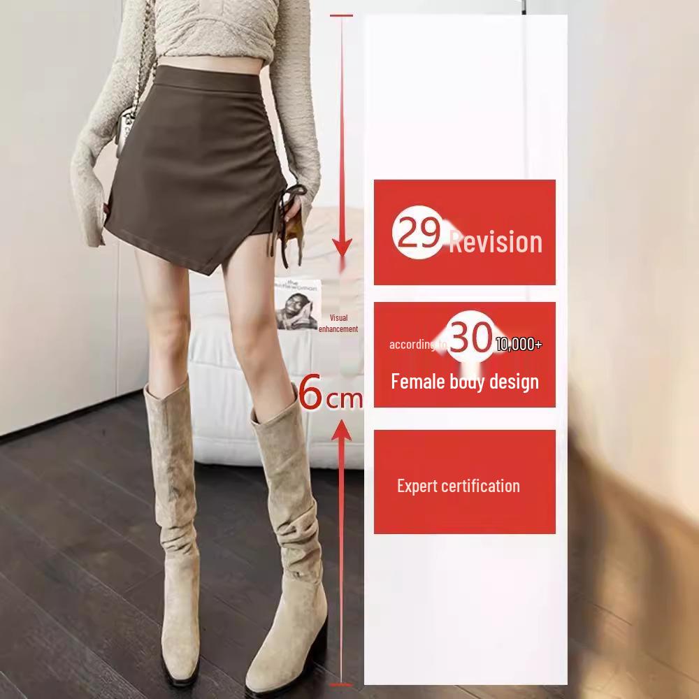 A-line Pleated Irregular Midi Culottes Skirt, High Waist, Slimming, Hip-Hugging, Women's Spring/Autumn 2024