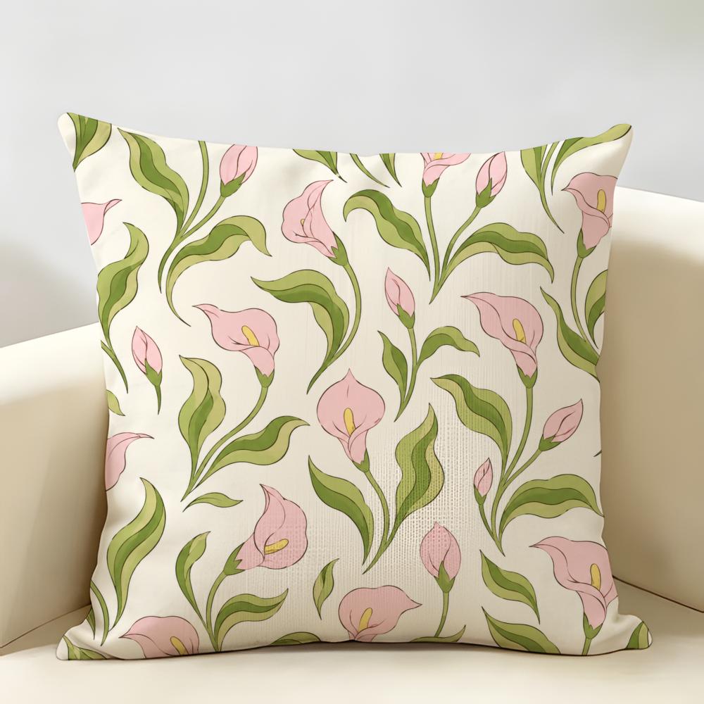 Soft Pink Calla Lily Art Cushion Cover Durable Hypoallergenic Organic Linen Short Pillow Cover Washable