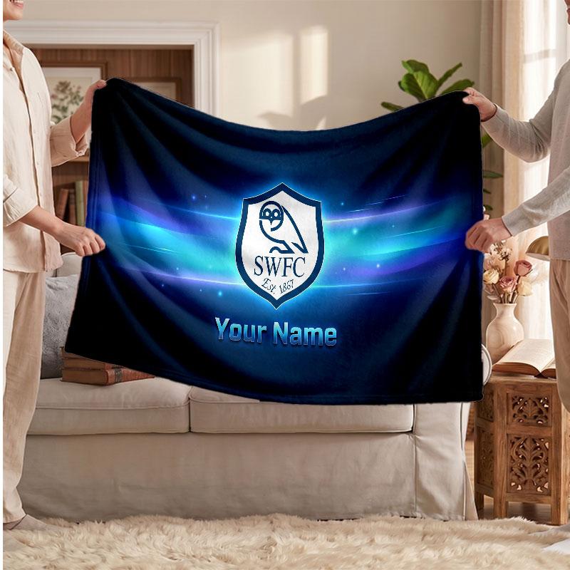 Sheffield Wednesday FC Personalized Fleece Blanket With Football Logo, Custom Name Text Soft Warm Home Throw Blanket