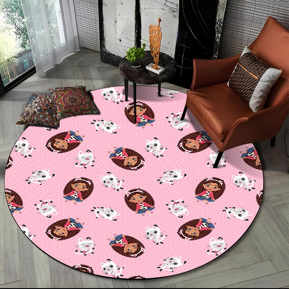 Tappeto Rotondo Tondo Cartone Animato 3D Carino Casa delle Bambole di Gabby Ragazza, Tappeto per Soggiorno Camera da Letto Divano Stanza dei Giochi Decorazione, Tappetino Antiscivolo per Bambini