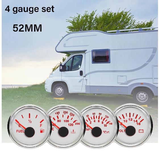 ELING 4 Gauge Set 52mm 40-120℃ Water Temp 0-10Bar Oil Pressure Fuel Level 8-16V Voltmeter with Red Backlight for Marine Car