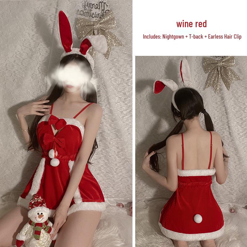 Velvet Christmas Cosplay Lingerie: Cute, Backless Nightgown for Role Play