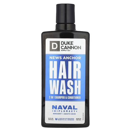 Duke Cannon Supply Co. News Anchor® Hair Wash, 2 In 1 Shampoo & Conditioner, Naval Diplomacy, Bergamot + Aquatic Musk, 14 Fl Oz (414 Ml)