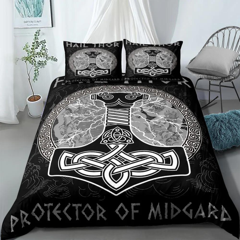 Vikings Yggdrasil Fenrir Wolf Bedding Set King Queen Double Full Twin Single Size Mythology Symbols Runes Bed Linen Set