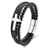 Black Leather Rope Cowhide Men's Natural Stone Leather Woven Bracelet Cross Multi-layer Leather Bracelet 2026