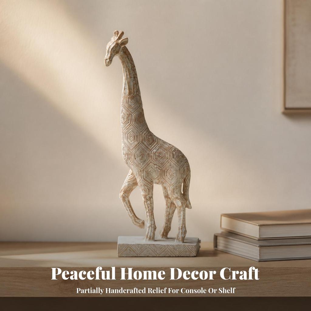 Giraffe Figurine with Base Embossed Sculptural for Entryway
