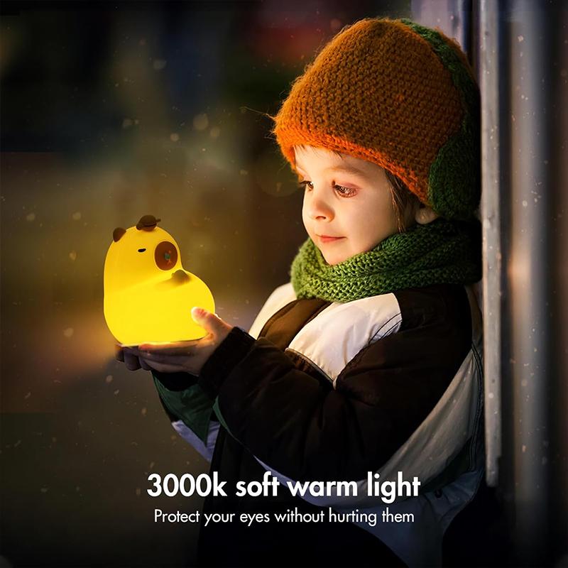 Capybara Night Light, Nursery Lamp, 7-Color RGB & 3-Level Warm Dimmable, Tap Control, 30Min Timer, 100% Safe &Soft Silicone