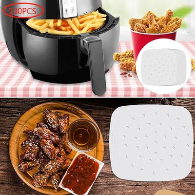 100 unidades/pacote Air Fryer Pad Papel pergaminho Quadrado Acessórios para assar Forno redondo Absorção de óleo Cozinha Airfryer Papel