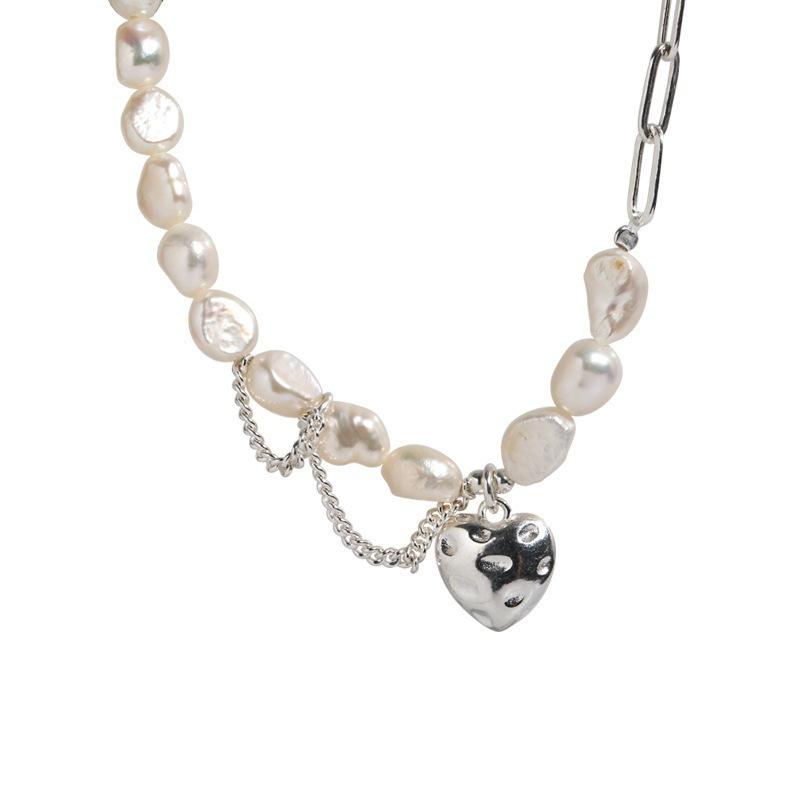925 Silver Sweet Pearl Love Necklace for Women Fashion Heavy Industry Chain Choker Necklace Jewelry