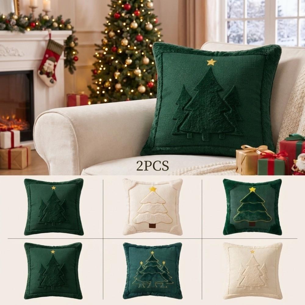 2PCS Plush Throw Pillow Cover Christmas Tree Cushion Cover Practical Christmas Pillow Cover Bedroom