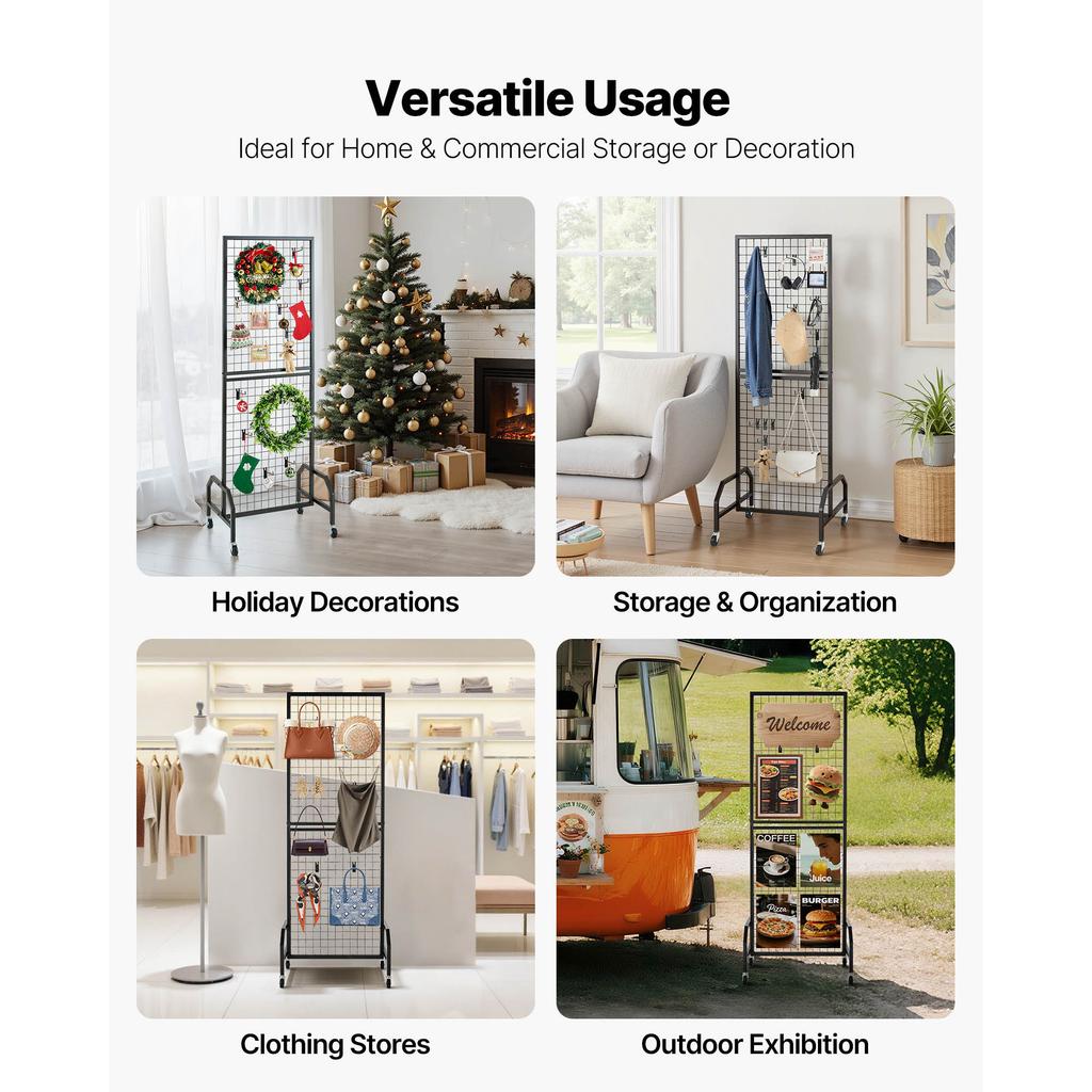 SucceBuy Grid Wall Panel Wire Grid Panels Display Rack Movable Art Display Shelf with Wheel Carbon Steel Gridwall for Craft Show