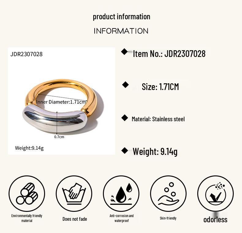 Trendy European & American Cold Style 18K Gold-Plated Titanium Steel Double Arc Ring