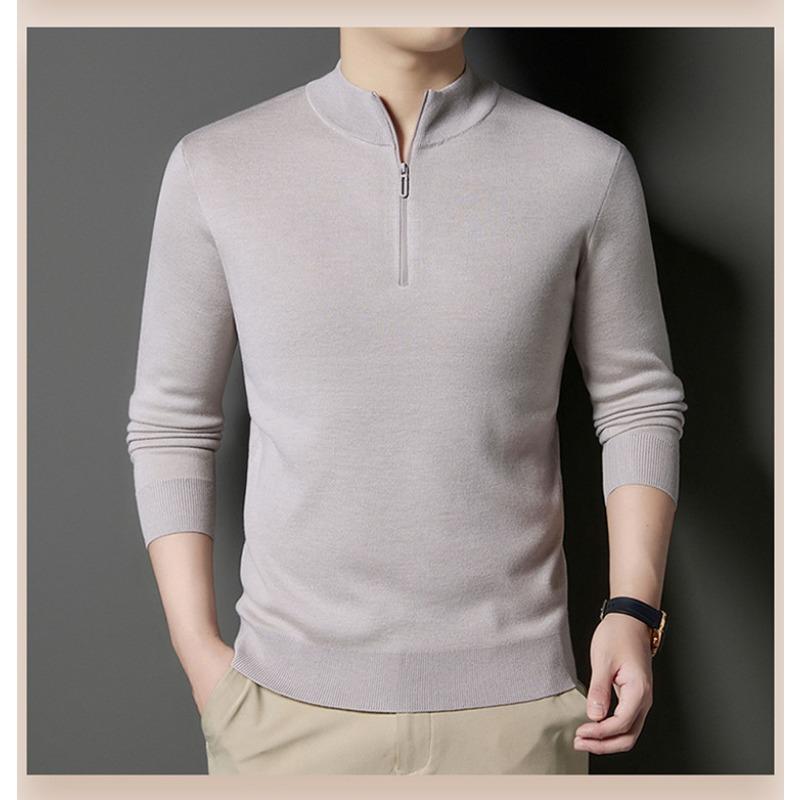 Men Half High Collar Zipper Warm Knitted Pullover Sweater
