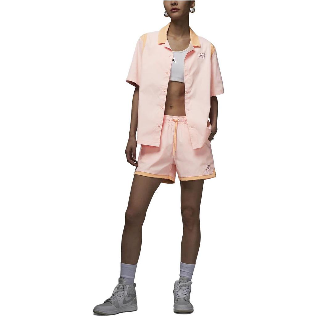 Jordan Letter Print Cuban Collar Short Sleeve Shirt Women Shirts Light-Pink DZ3341-610