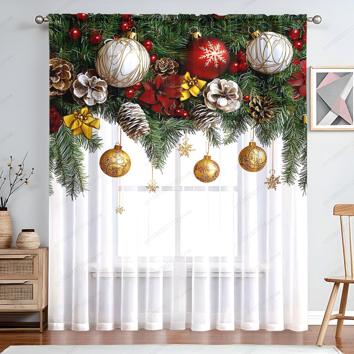 

Rod Pocket Christmas Sheer, 3D Printed Window Curtain for Bedroom & Living Room