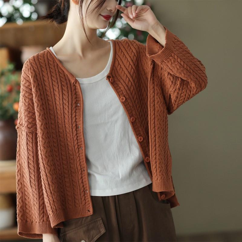 

Johnature женские винтажные вязаные хлопковые свитера кардиган с длинными рукавами на пуговицах однотонные пальто осенние свободные свитера