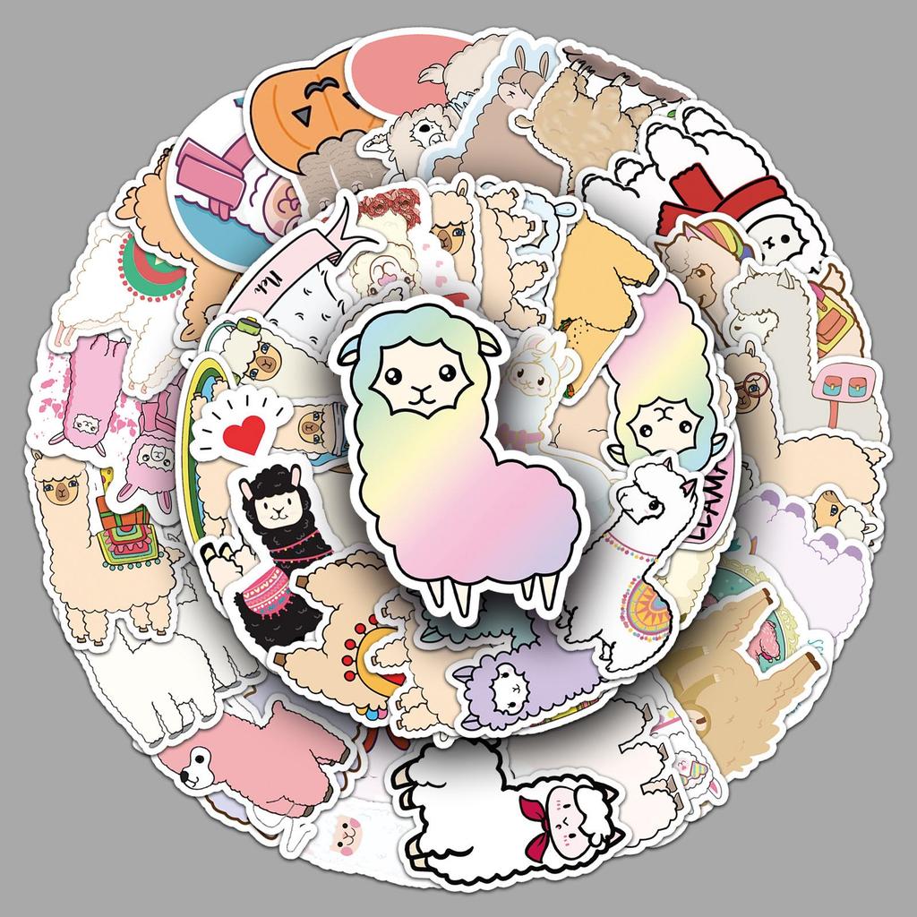 50 Adorable Cartoon Alpaca Stickers for Suitcases, Scooters, Refrigerators, and Notebooks