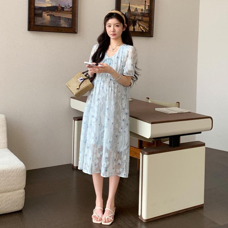 

Korean Style Floral Maternity Dress - Summer 2026 Collection XL синій