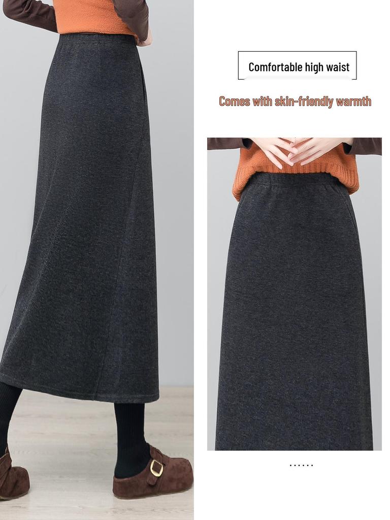 Women's Gray Wool Slimming Midi Skirt: Casual, Comfortable, and Drapey for Autumn/Winter