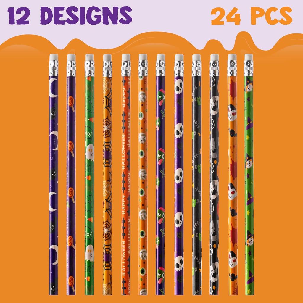JOYIN 72 Pcs Halloween Assorted Stationery Set, 24 Packs Halloween Theme Pencils, Rulers and Notepads Party Favor Set for Kids Classroom Gift Prizes,